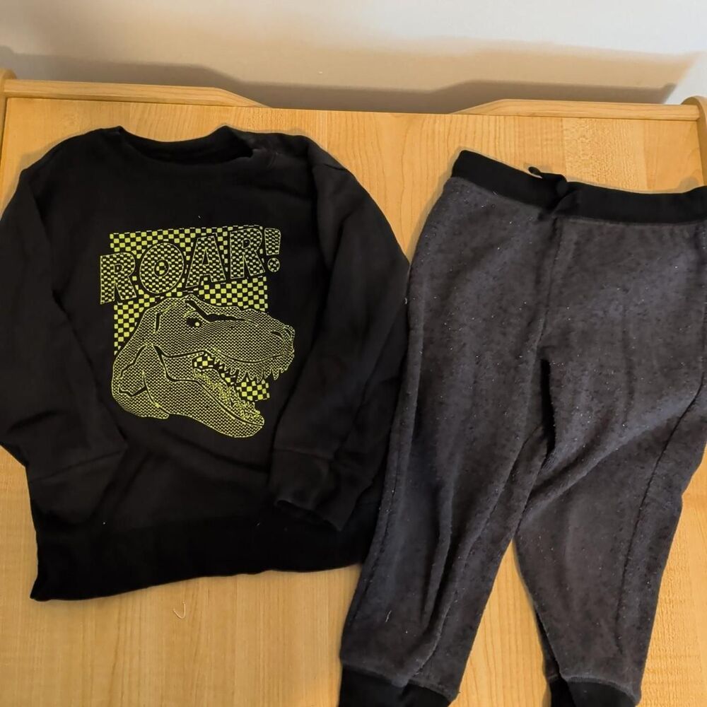 Black & gray dinosaur sweatshirt and joggers set